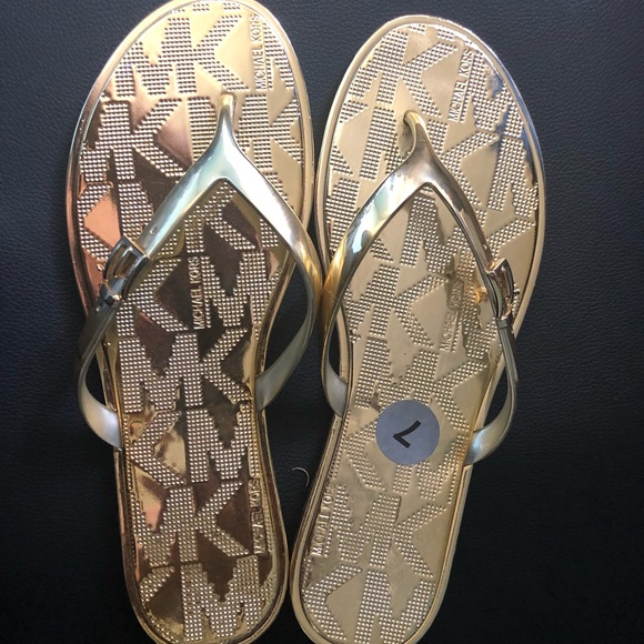 Michael Kors Shoes - Michael Kors Gold Emory Flip Flops 7 M